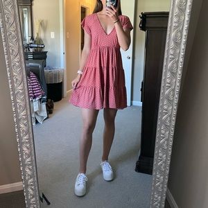 Urban Outfitters - Pink V-Neck Dotted Dress